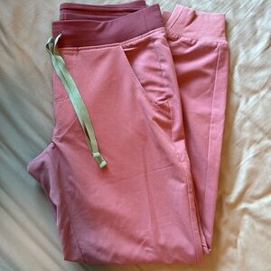 Figs Pink Joggers with Mint Drawstring